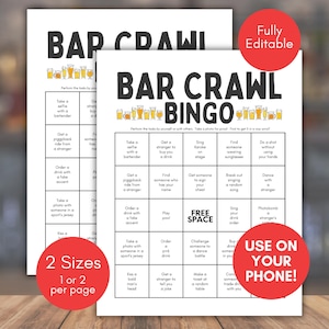 Bar Crawl Bingo, Editable Pub Crawl Game, Find Drinking Activity for Birthday Parties, Girls Night Out, Ladies Night Activity, Bar Games
