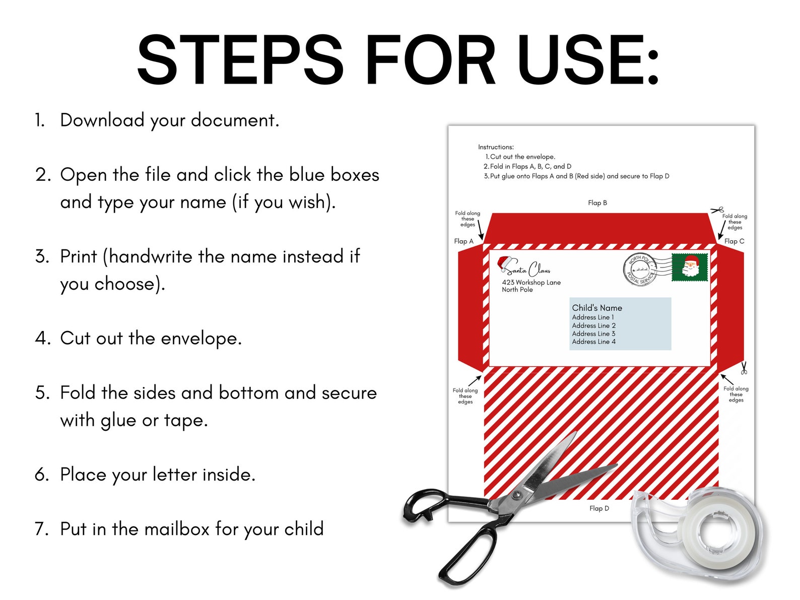 Printable Santa Claus Envelope, Letter From Santa Envelope, Santa
