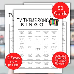 Bingo avec chansons et thèmes TV, Thèmes emblématiques de séries TV, Amateurs de séries TV, Rassemblement de famille, Soirée jeu en famille, Collecte de fonds, Jeu de bingo musical amusant