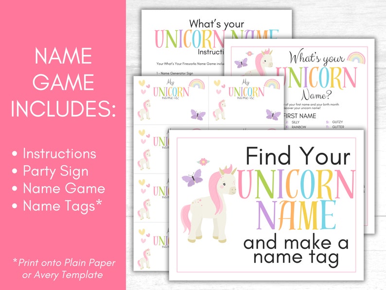 What is Your Unicorn Name Game, Unicorn Birthday Game, Unicorn Party ...