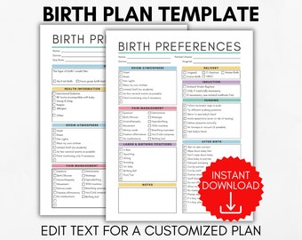 Birth Plan Template, Editable Birth Plan, Printable Birth Plan, Natural Birthing Plan, Visual Birth Plan, Simple Birth Plan Template,
