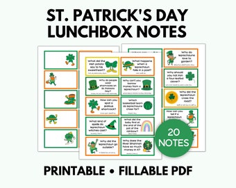 Notas de la lonchera del día de San Patricio para niños, notas de la lonchera, plantillas de notas de la lonchera, afirmaciones positivas, notas de la lonchera imprimibles