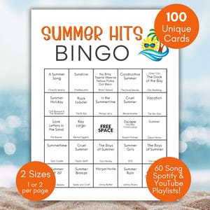 Bingo musical de verano, idea para una fiesta de verano, juego de barbacoa, juego musical para reuniones familiares, juego de fiesta en la piscina, perfecto para divertirse en verano, éxitos del verano