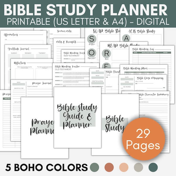 Bible Study Planner, Printable Bible Study Templates, Bible Study Pack, Prayer Journal, Bible Reading Tracker, SOAP, Christian Planner