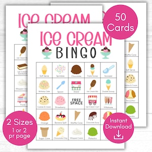 Bingo à crème glacée, Bingo de glacier, Cartes de bingo à imprimer, Anniversaire de crème glacée, Jeu de crème glacée à imprimer, Crème glacée à imprimer, Jeu de crème glacée