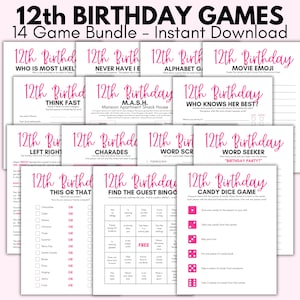 12th Birthday Party Games, 12 Year Old Party Games, Twelfth Birthday,  Girls 12th Birthday, Pink 12th Birthday, 12-year-old girls birthday
