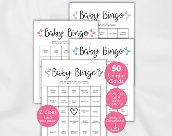 Baby Shower Bingo Cards, 50 Prefilled Baby Bingo Game Cards, Baby Gift Bingo Game, Minimalist Baby Shower Bingo, Baby Shower Gift Bingo Game
