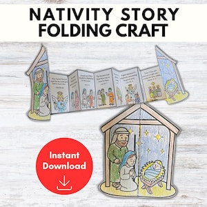 Nativity Craft for Kids, Nativity Bible Activity, Sunday School Craft, Bible Lessons for Kids,  Nativity Folded Craft Idea, Advent Activity