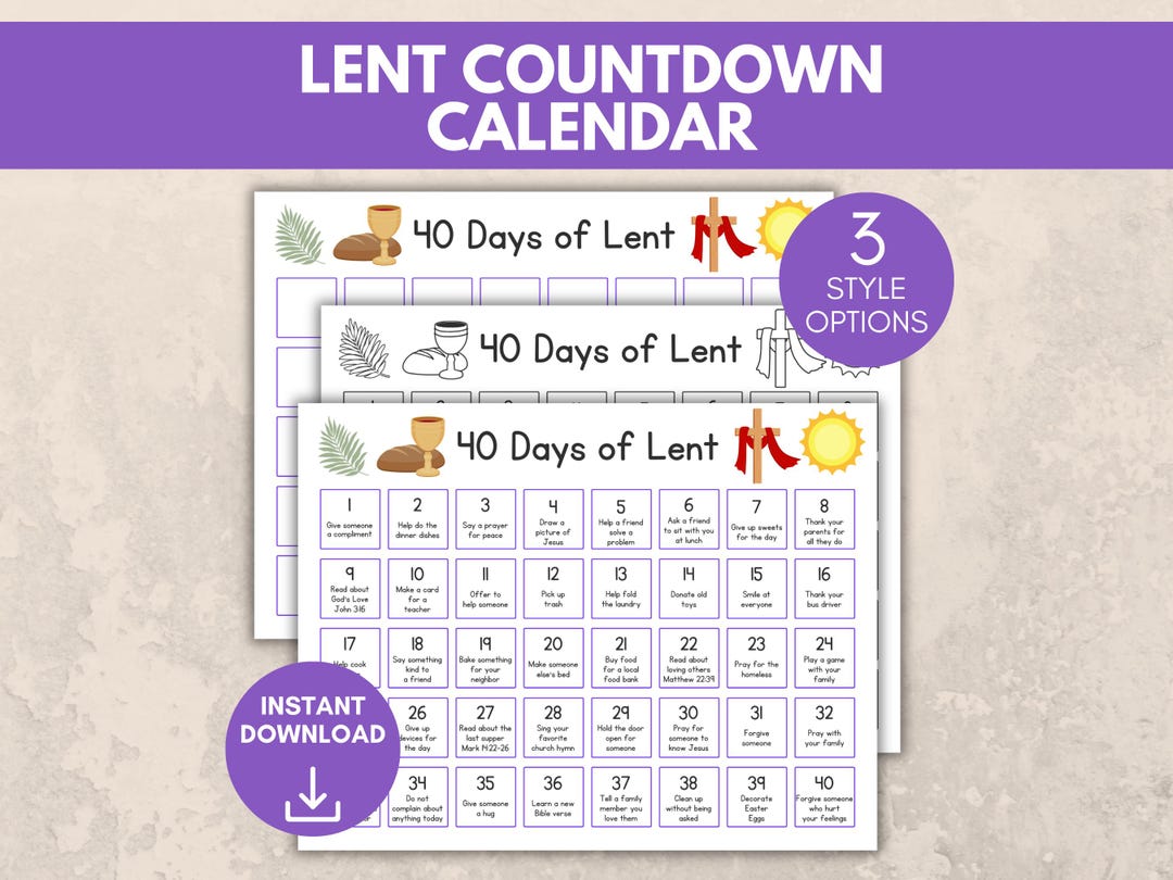 Lent Calendar 2026, Kids Easter Countdown Calendar, 40 Days of Prayer ...