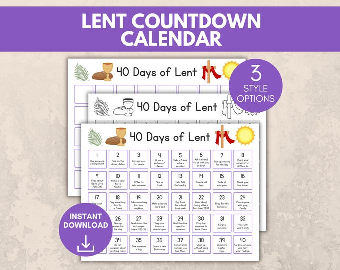Kids 40 Days Lenten Calendar 2026, Lent Activity Calendar for Kids, Ash ...