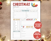 Christmas Wish List, CoWorker Secret Santa Questions, Printable Christmas Wishlist, Wishlist for Teens, My Favorite Things, Adult Wish List