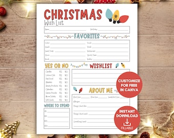 Christmas Wish List, CoWorker Secret Santa Questions, Printable Christmas Wishlist, Wishlist for Teens, My Favorite Things, Adult Wish List