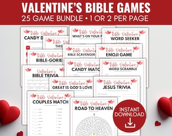 Valentine's Bible Games Bundle, Christian Valentine's Games, Sunday School Games, Youth Group Games, Valentine's Day Church Games