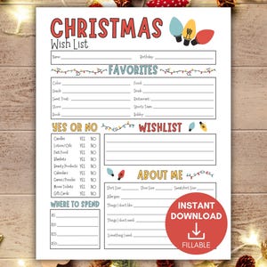Weihnachtswunschliste, CoWorker Wichtelfragen, druckbare Weihnachtswunschliste, Wunschliste für Jugendliche, meine Lieblingssachen, Wunschliste für Erwachsene