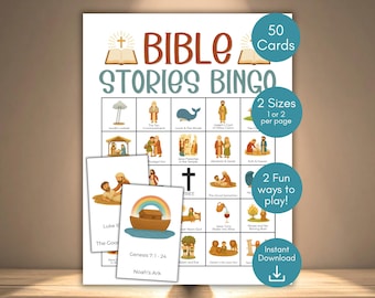 Bible Bingo, Bible Activity, Bible Stories Bingo for Kids, Christian Game, Sunday School Bingo, Youth Group Activity, Adult Biblical Bingo
