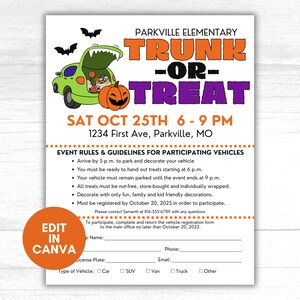 Trunk or Treat Sign Up Sheet, Trunk or Treat Sign Up Form, Editable Trunk or Treat Form, Trunk or Treat Registration Form, Canva Template image 1