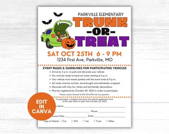 Trunk or Treat Sign Up Sheet, Trunk or Treat Sign Up Form, Editable Trunk or Treat Form, Trunk or Treat Registration Form, Canva Template