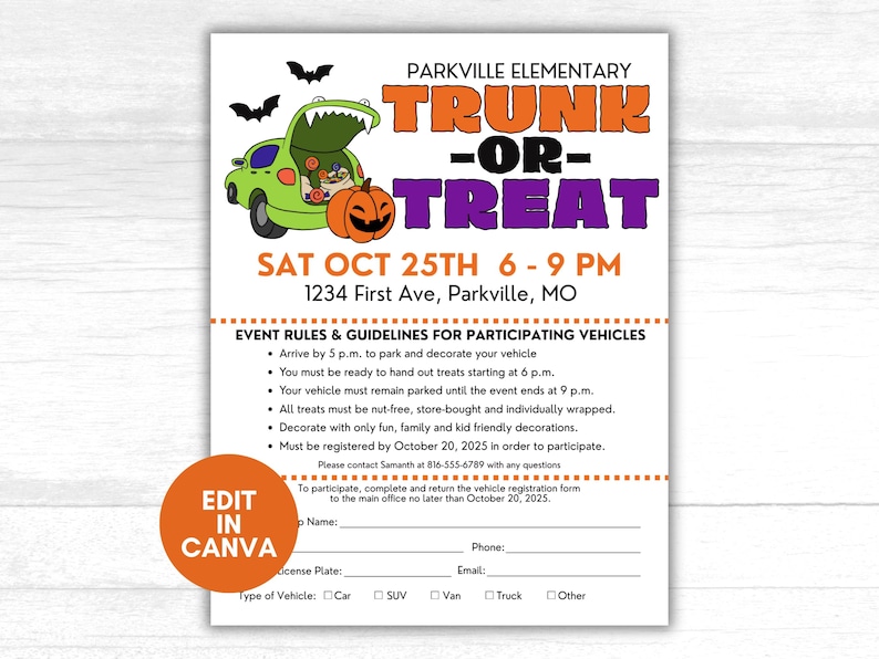 Trunk or Treat Sign Up Sheet, Trunk or Treat Sign Up Form, Editable Trunk or Treat Form, Trunk or Treat Registration Form, Canva Template image 1