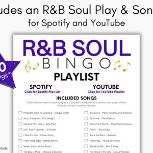 R&B Songs Bingo, RB Music Bingo, Soul Music Bingo, Music Party Activity, Music Bingo Game, Printable Bingo Cards, Spotify Playlist, 200 Card image 4