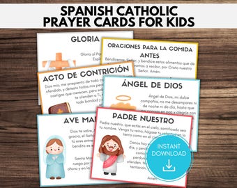 Tarjetas de oración católicas en español para niños, tarjetas de oración para niños, Ave María para niños, Padrenuestro para niños, oraciones católicas comunes en español
