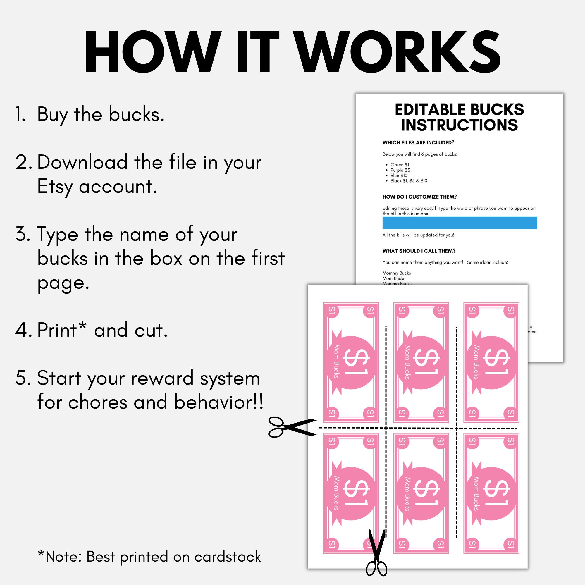Editable Mom Bucks Printable Behavior Bucks Daddy Bucks - Etsy