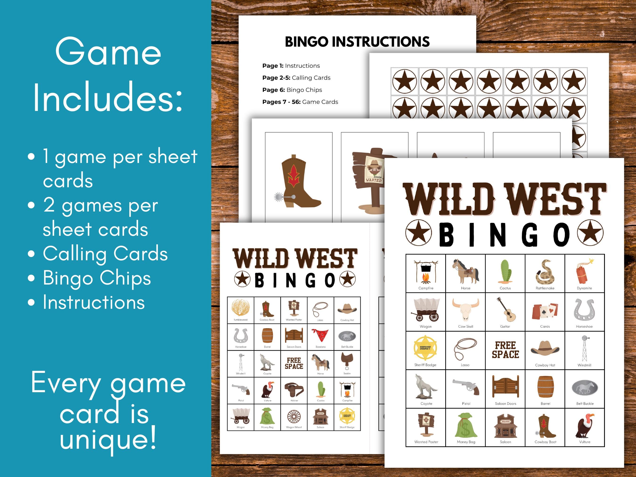 Wild West Bingo, Cowboy Bingo, Western Bingo Cards, Western Cowboy Game ...