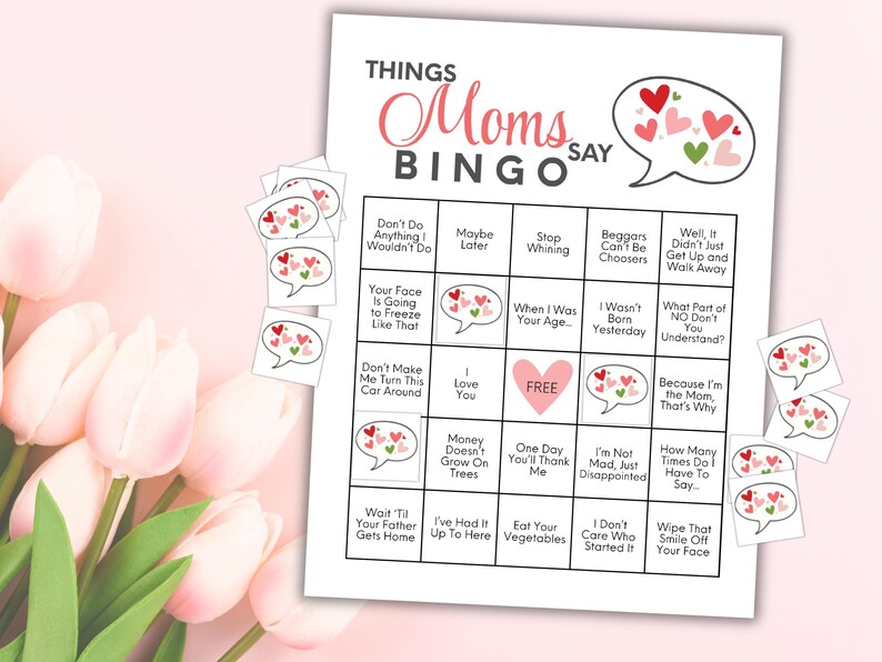 Mothers Day Bingo Game, Printable Moms Activity, Unique Bingo Cards For Mothers Day Celebration, Things Mom Say Game, image 6