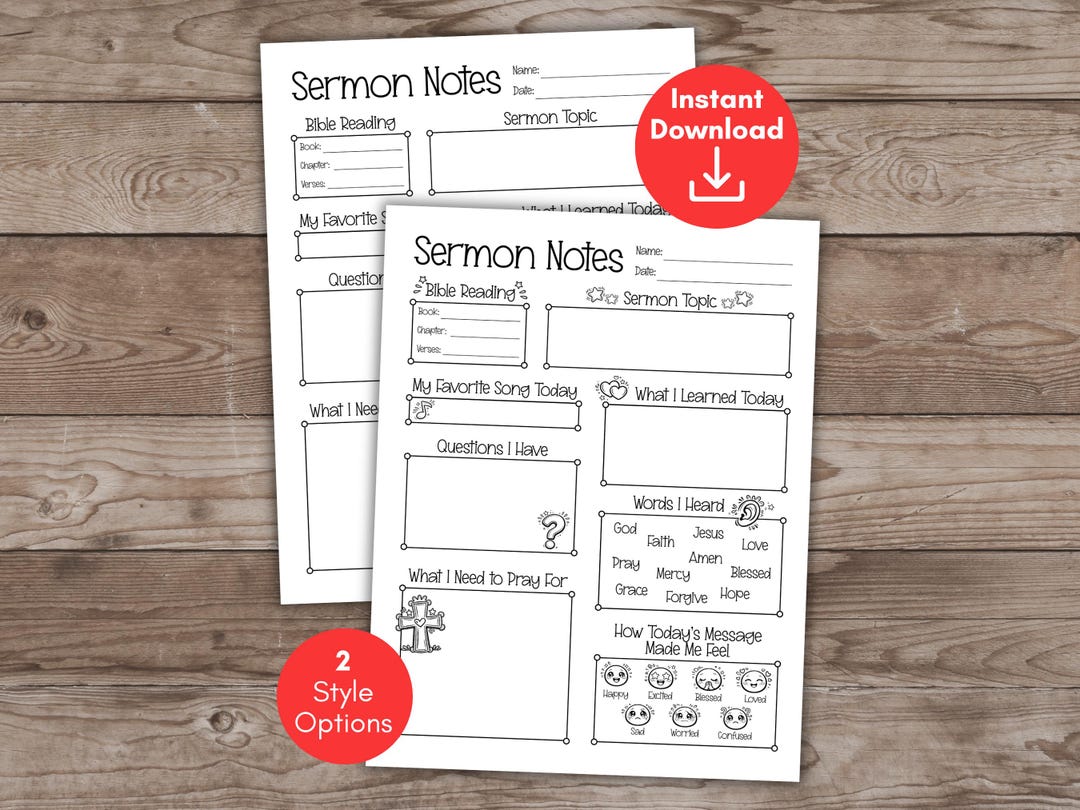 Sermon Notes for Kids Printable, Sunday School Worksheets, Kids Bible ...