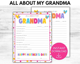 Alles over mijn oma afdrukbaar, oma Moederdag cadeau, alles over oma aandenken cadeau, cadeau van kleinkinderen,