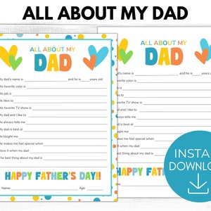 Todo sobre mi papá imprimible, regalo del día del padre, regalo de recuerdo todo sobre papá, regalo de niño, ideas de regalos para papá, PDF imprimible