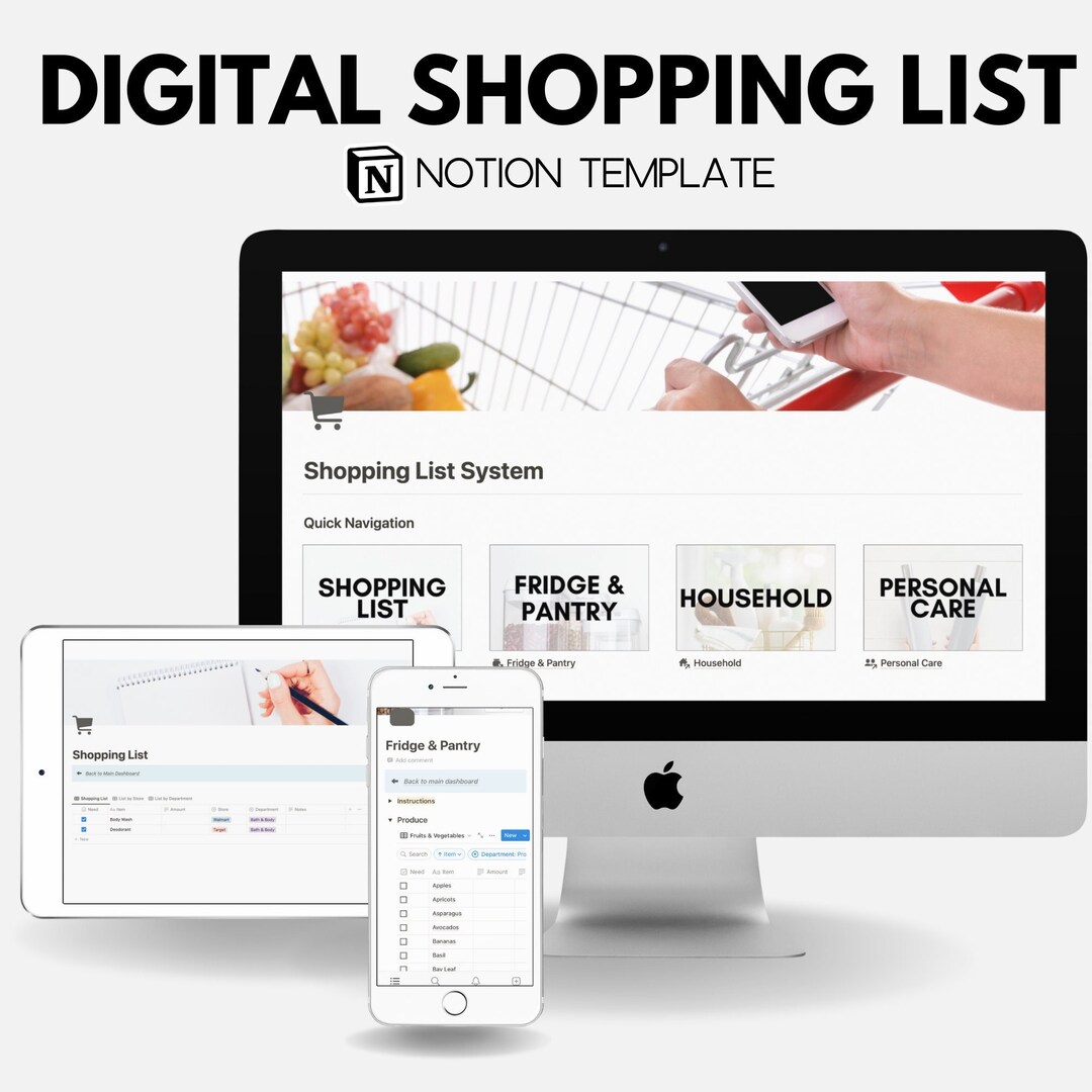 Digital Shopping List, Grocery List Notion Template, Notion Shopping