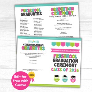 Preschool Graduation Program Template, Graduation Program for Preschool, Editable PreK Graduation Program, Instant Download