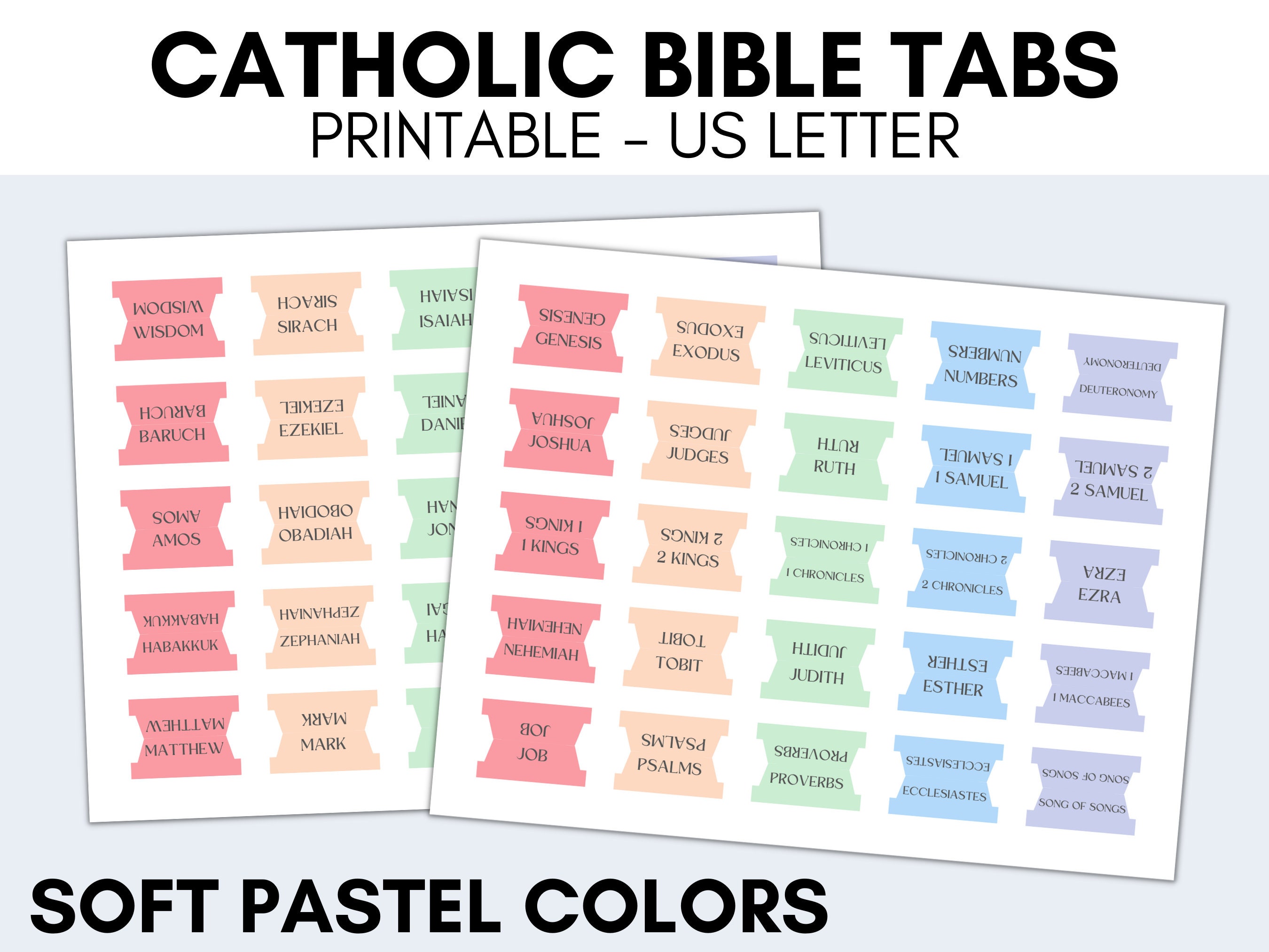 Printable Catholic Bible Tabs, Bible Tabs printable, DIY Bible Tabs, Pastel Bible Tabs, Catholic Bible Study, Books of the Bible Tabs