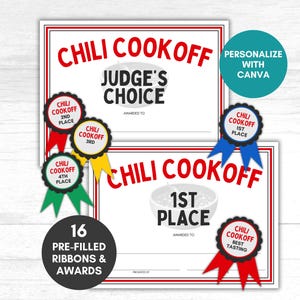 Chili Cookoff Awards, Chili Cookoff Certificate, Chili Cookoff Prizes, Chili Cookoff Contest, Chili Cookoff Printable Certificates