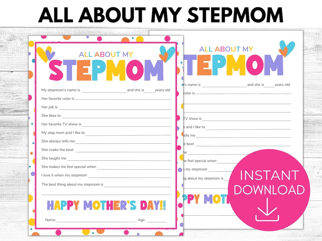 All About My Stepmom Printable Mother #39 s Day Gift All About Mom All About My Stepmom Printable Mother #39 s Day Gift All About Mom