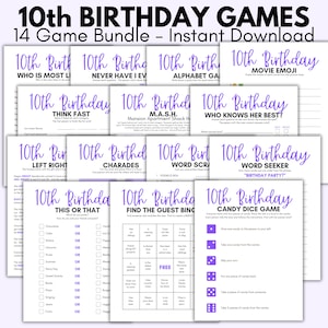 10th Birthday Party Games, 10 Year Old Party Games, Tenth Birthday,  Girls 10th Birthday, Purple 10th Birthday, 10-year-old girls birthday
