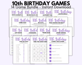 10th Birthday Party Games, 10 Year Old Party Games, Tenth Birthday,  Girls 10th Birthday, Purple 10th Birthday, 10-year-old girls birthday