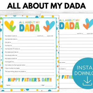 Todo sobre mi papá imprimible, regalo del día del padre, todo sobre el regalo de recuerdo de papá, regalo del niño, ideas de regalos para papá, PDF imprimible,