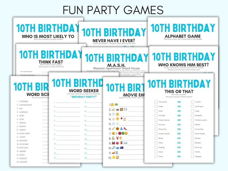 10th Birthday Party Games, 10 Year Old Party Games, Tenth Birthday ...