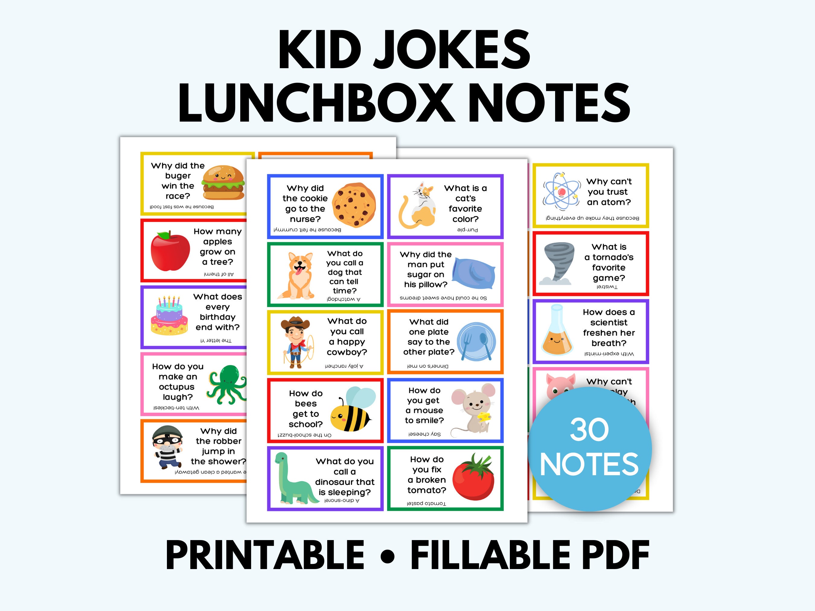 Lunch Box Jokes for Kids, Joke Lunch Box Notes, Lunch Box Note