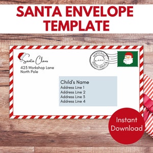 Sobre de Papá Noel imprimible, Carta de Sobre de Papá Noel, Plantilla de Sobre de Papá Noel, Sobre del Polo Norte, Sobre de Papá Noel editable
