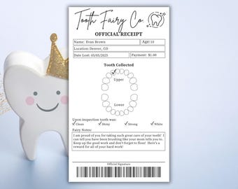 Editable Tooth Fairy Receipt Printable Certificate, Lost Tooth, Realistic Tooth Fairy Letter, Kids Tooth Fairy Letter, Lost Tooth