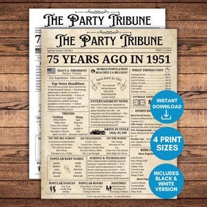 1951 Birthday Newspaper, 1951 Birthday Poster, 75th Birthday Gift, 1951 Newspaper Sign, 75th Birthday Poster, Born in 1951, Back in 1951