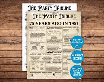 Verjaardagskrant 1951, verjaardagsposter 1951, cadeau 75e verjaardag, krantenbord 1951, poster 75e verjaardag, geboren in 1951, terug in 1951