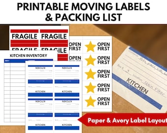 Moving Box Labels, Printable Moving Labels, Box Labels, Digital Download Moving Labels, Box Inventory, Moving Labels, Color Coded Labels