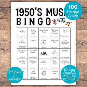 Bingo à musique des années 50, Jeu de musique Golden Oldies, Jeu de fête rétro, Bingo avec chansons classiques, Jeu de bingo des années 50, Bingo à musique de chaussettes, Bingo à musique rétro