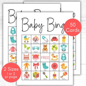 Babybingo, 50 babybingokaarten, babyshower bingospel, babyshoweractiviteit, babyshower, neutrale babyshower, babycadeau bingokaarten, babyshowerspel
