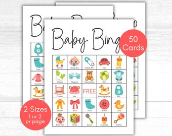 Baby Bingo, 50 Baby Bingo Cards, Baby Shower Bingo Game, Baby Shower Activity, Neutral Baby Shower, Baby Gift Bingo Cards, Baby Shower Game