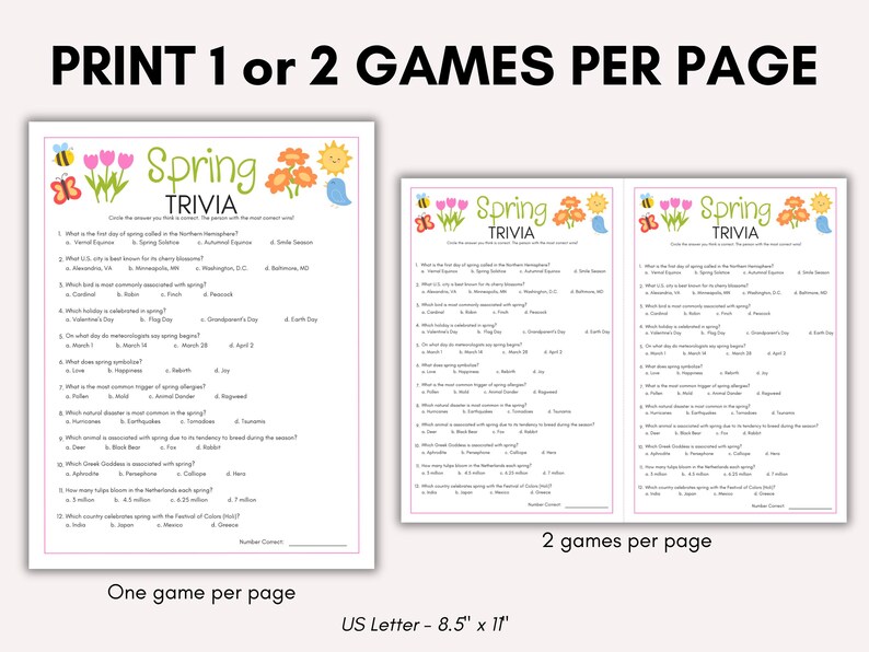 Spring Gift Questionnaire Spring Trivia Game, Springtime Quiz, Garden Party Game, Spring ...