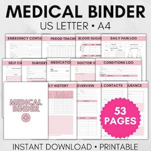 Classeur médical à imprimer, agenda médical, agenda de soins de santé, agenda maladies chroniques, suivi de la santé, classeur de dossiers médicaux, carnet de santé